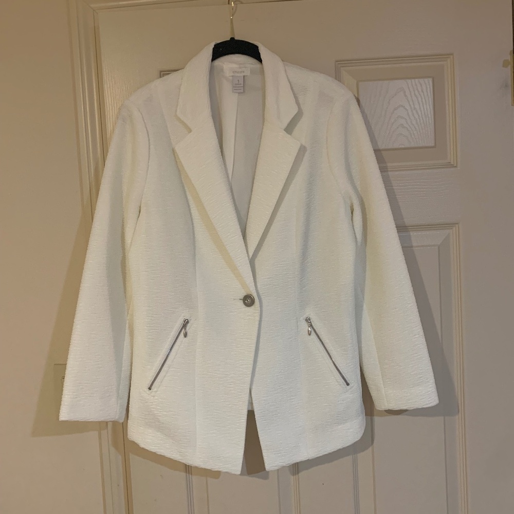 Chico’s Ivory Lined Angles Blazer sz 1